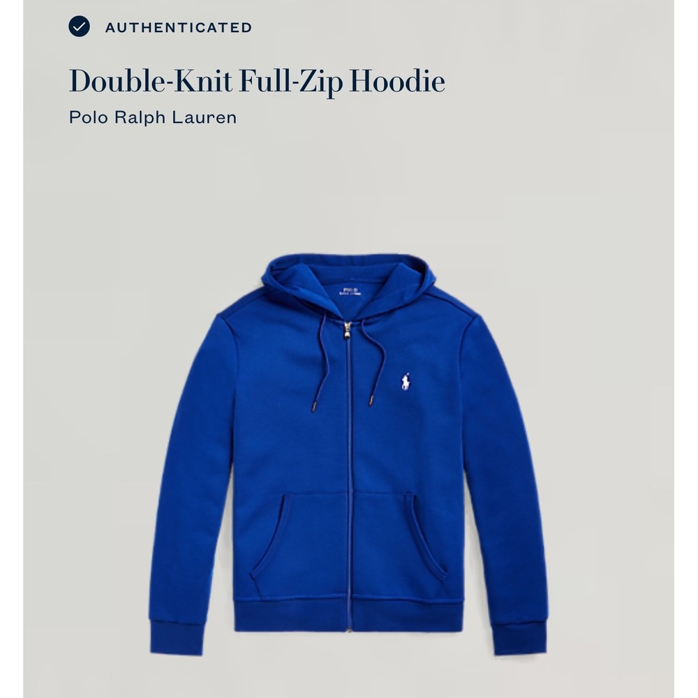 Polo Ralph Lauren Double-Knit Full-Zip Hoodie Mens Medium Blue Pony Logo Zip Up